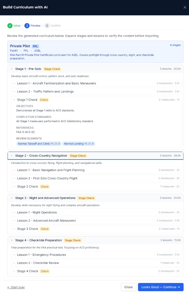 AI Curriculum Builder — generated curriculum preview