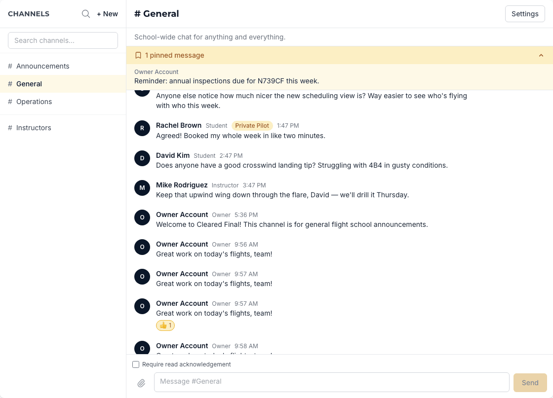 Expanded pinned-messages banner showing an important operational message