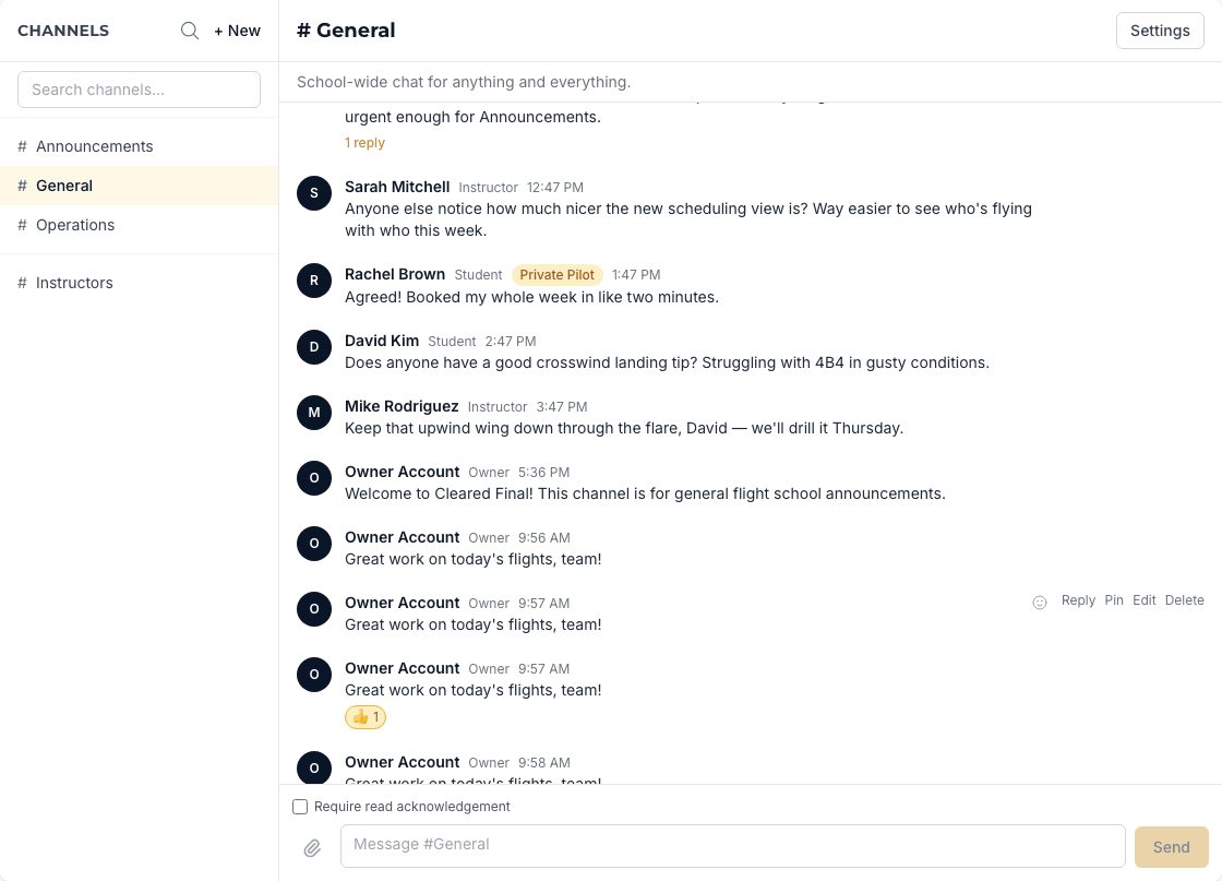 A channel message with an emoji reaction and the quick-reaction picker